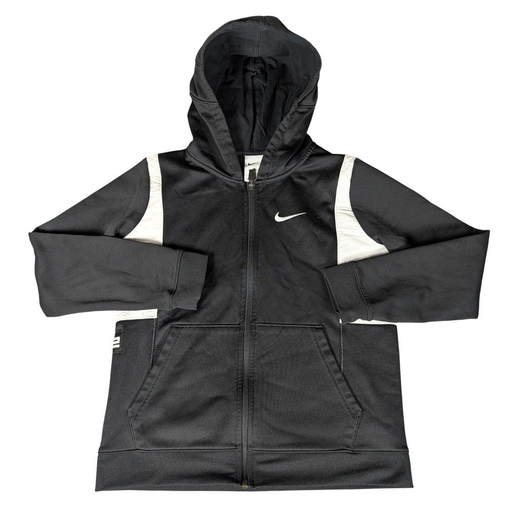 Nike Therma Fit Black White Youth Hoodie Full Zip Athletic Sportswear Size L